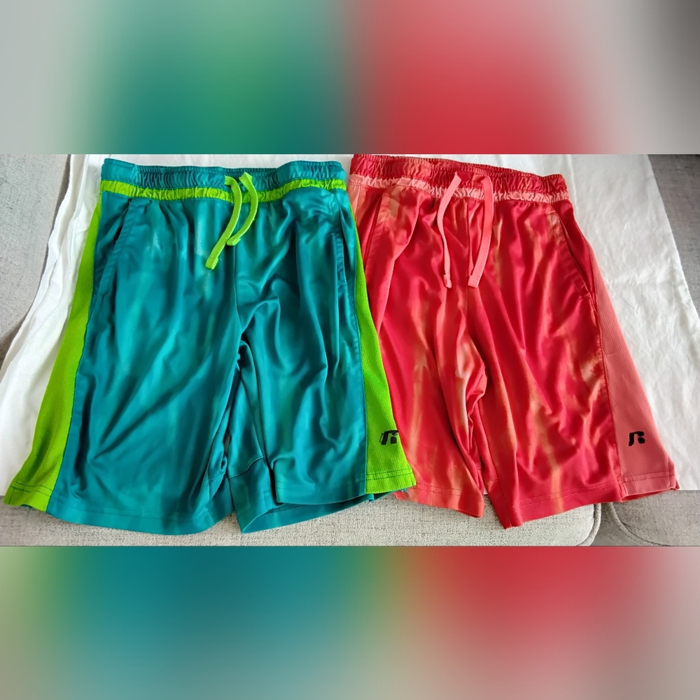 Boys Russell Athletic Blue & Green & Orange & Peach Shorts Lightweight Comfort - Picture 2 of 4
